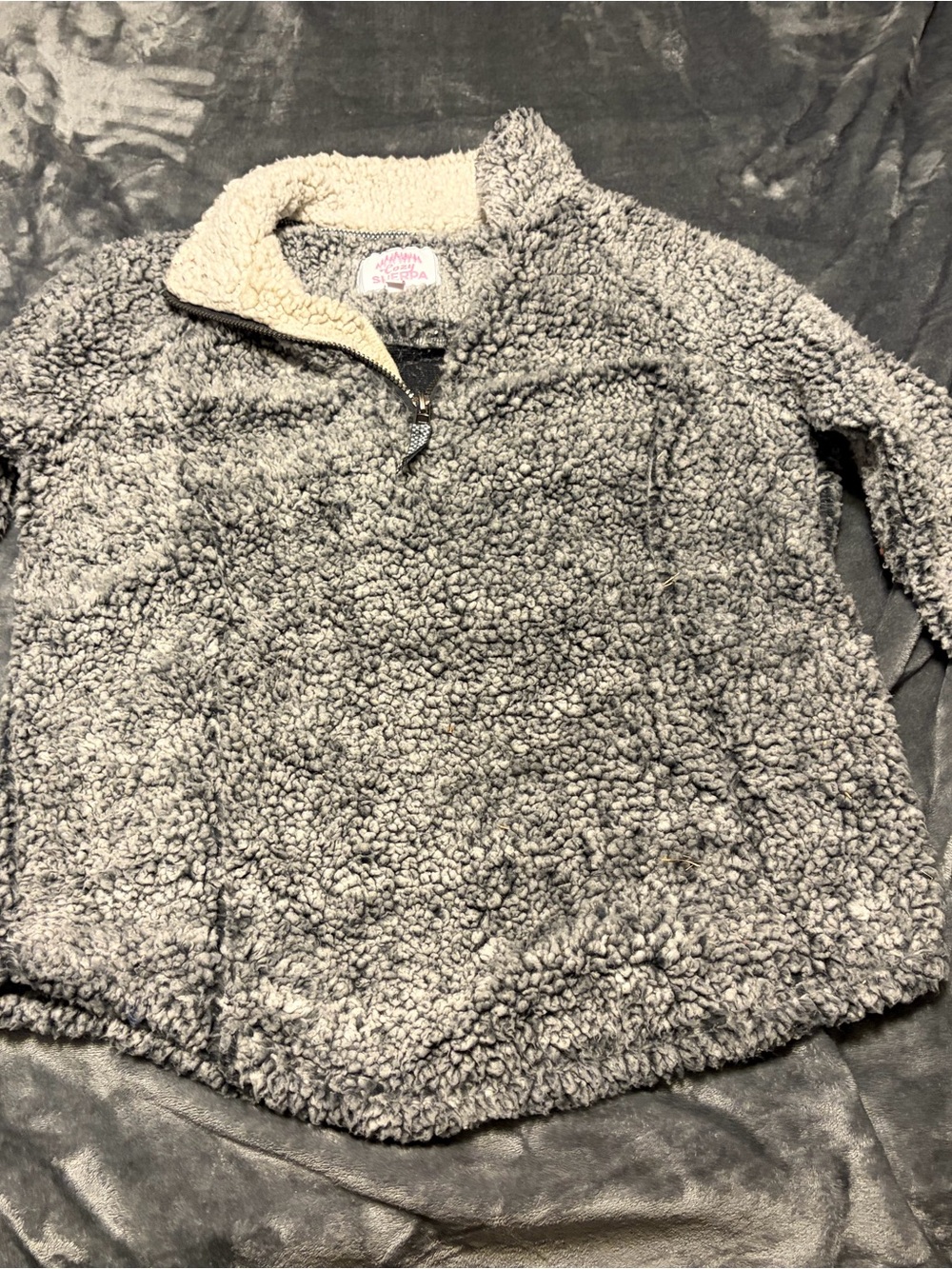 Cozy Sherpa Quarter-Zip Pullover in Gray and Cream